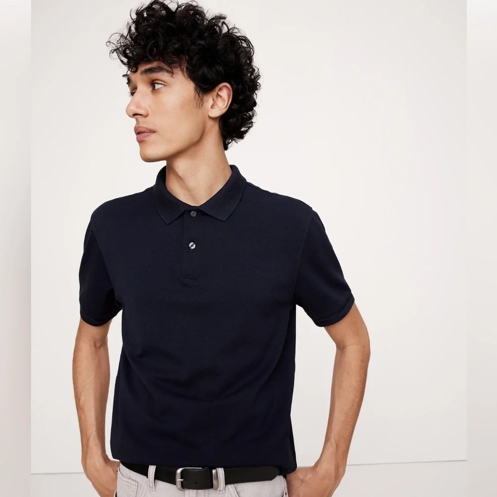 NWT Banana Republic Luxury Touch Pique Navy Polo Size Medium